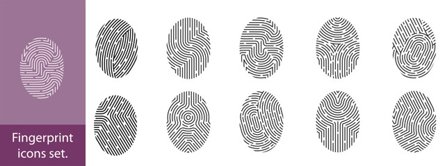 Fingerprint vector icons. Finger print id authentication symbol set.