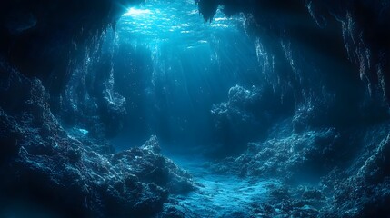Underwater Sea - Deep Water Abyss With Blue Sun light