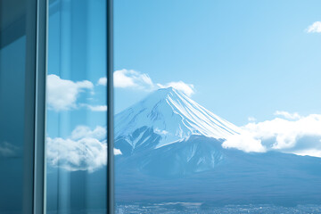 Mount Fuji View Through Glass Panes: A Serene Japanese Landscape