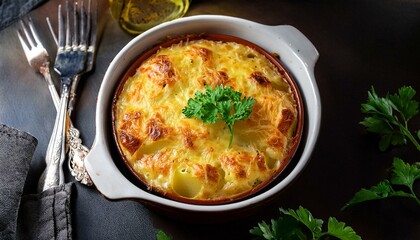 Golden Potato Gratin: Rustic Baked Dish with Creamy Cheese