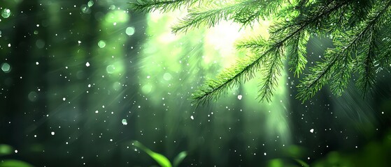 Obraz premium Enchanting Winter Forest Sunlit Fir Branches Nature Background