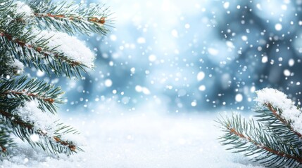 Obraz premium Snow Covered Pine Branches Winter Wonderland Scene