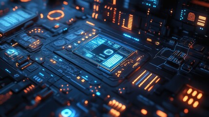 Obraz premium Futuristic Technology Circuit Board Glowing Display
