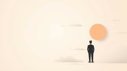 Obraz premium A silhouette of a man gazes at a large sun, symbolizing contemplation and inspiration.