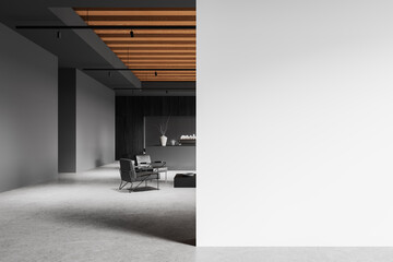 Modern interior with minimalist furniture and blank white wall for mockup display. 3D Rendering