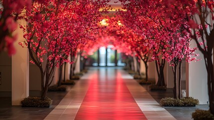 Cherry Blossom Pathway Urban Hotel Scenic Photography Serene Environment Wide Angle Tranquility and Nature's Beauty