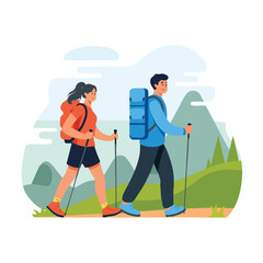 Hiking Illustration Draw Vector