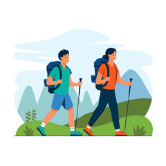 Hiking Illustration Draw Vector