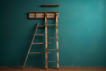 Design of a long and sleek wooden ladder, crafted for daily home use and ideal for climbing to rooftops, featuring a durable and minimalist structure, suitable for both indoor and outdoor purposes