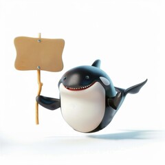 Fototapeta premium killer whale with a blank sign, perfect for personalized messages for underwater explorations or ocean campaigns.