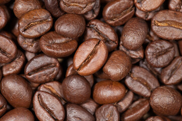 Roasted coffee beans texture used as a background