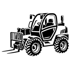Naklejka premium telehandler as a simple single icon logo illustration black and white, white background