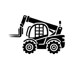 Naklejka premium telehandler as a simple single icon logo illustration black and white, white background