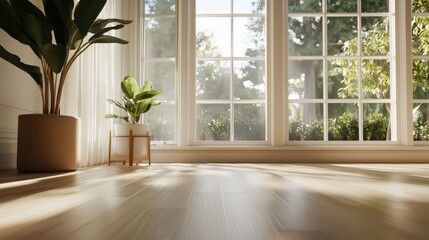 Bright and airy modern home design emphasizing large windows indoor plants natural light cozy environment relaxed viewpoint