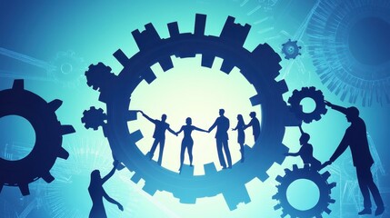 Teamwork gear concept with business silhouettes	