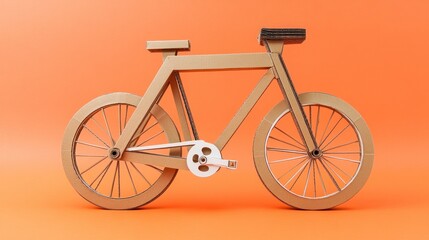 Fototapeta premium Cardboard bicycle model on orange background.