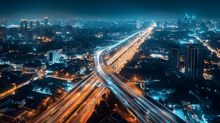 Obraz premium Night City Highway Intersection. Urban Infrastructure, Transportation, and Modern Cityscape.