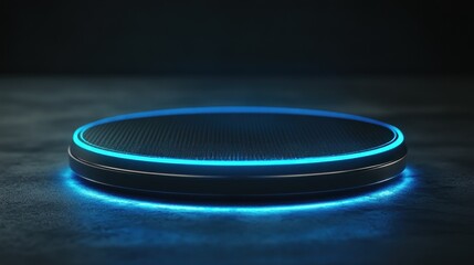 Futuristic Circular Platform with Blue Neon Lighting