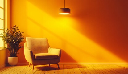 Sunny Yellow Room Interior Design with Armchair
