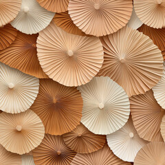 Textured paper art featuring layered circular shapes in warm tones. This seamless pattern showcases intricate details and natural aesthetic, perfect for various design applications