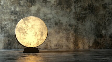 Illuminated Circular Lamp Against Textured Wall