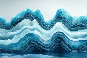 Stunning Visual of Multi-Layered Ice Formations in Shades of Blue and Turquoise Reflecting Light, Evoking a Sense of Calm and Serenity in Nature's Frozen Artwork