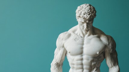 a classical style statue against a blue background