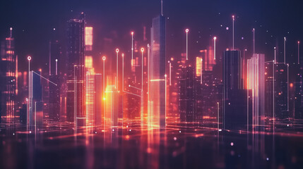 Naklejka premium Smart digital Innovation city with connection network reciprocity over the cityscape. of future smart wireless digital city and social media networking systems that connects people with in city