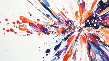 Abstract Colorful Explosion of Paint on White Canvas Background