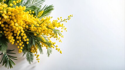Beautiful Mimosa Bouquet Isolated on White Background with Ample Copy Space for Floral Design, Wedding Invitations, or Decorative Uses, Perfect for Stock Photography Needs