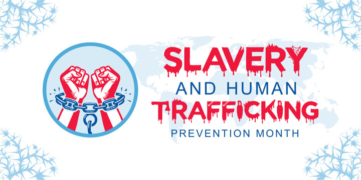 Vector illustration on the theme of National Human Trafficking Awareness Month. National Slavery and Human Trafficking Prevention Month is observed every year on January. Template for banner design.