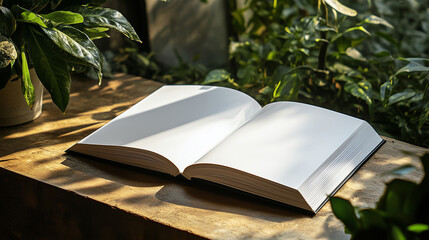 Close up photo of open photo book with white sheets mockup for magazines.