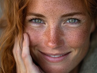 Obraz premium close up of a woman with freckles smiling
