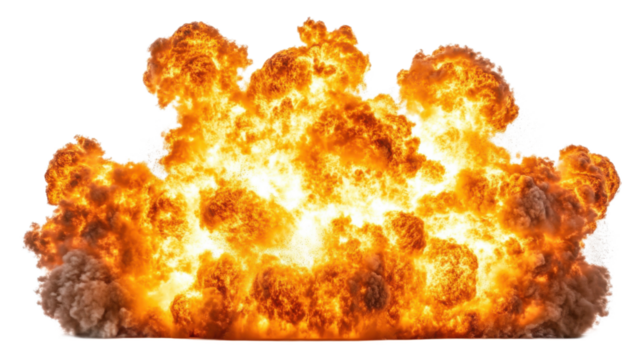 Dynamite flame explosion isolated on white background