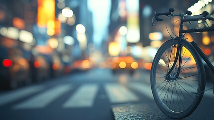 City Bicycle Nighttime Urban Scene Blurred Lights