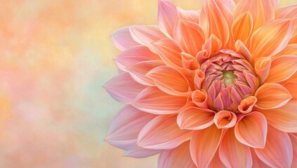 Peach Dahlia Flower Close Up Soft Pastel Background
