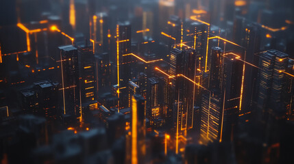 Smart digital Innovation city with connection network reciprocity over the cityscape. of future smart wireless digital city and social media networking systems that connects people with in city