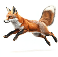 Obraz premium Illustration of a fox jumping, full-body side view, on a white background