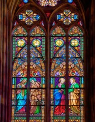 Fototapeta premium Generated image A close-up of the intricate stained glass windows in the Poznań Cathedral