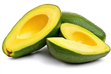 a close up of cut and whole avocados