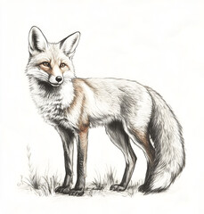 Fototapeta premium Illustration of a fox jumping, full-body side view, on a white background