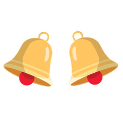 Christmas yellow bell with red ring for seasonal holiday decoration. Flat vector illustration graphic design