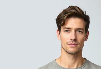 Naklejka premium A calm and neutral half-length portrait of a 30-year-old male model