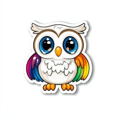 Cute Chibi Owl Sticker with Colorful Wings