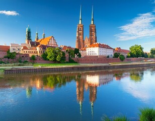Naklejka premium Generated image Ostrów Tumski in Poznan, the Cathedral Island, with the iconic Poznań Cathedral