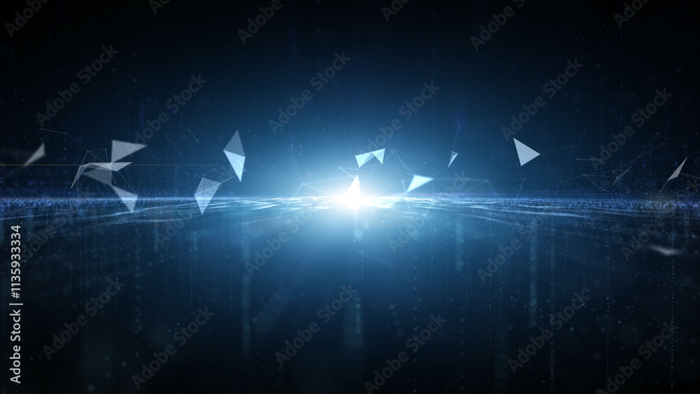 Wall mural digital technology network with lines dots and triangles illustration.