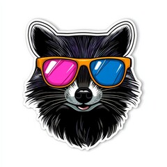 Neon Raccoon Sticker with Stylish Sunglasses