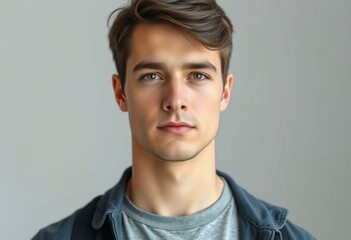 Obraz premium Half-length portrait of a young adult male with a neutral expression