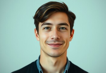 Realistic half-length portrait of a 25-year-old male with a neutral expression