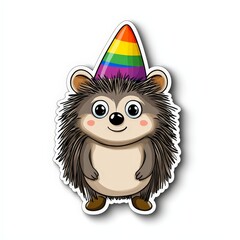 Cute Anime Hedgehog Sticker with Rainbow Hat